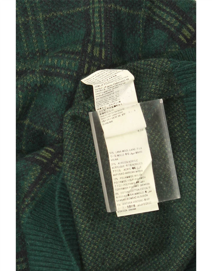 Мужской джемпер с круглым вырезом Benetton XL, зеленая клетка в клетку