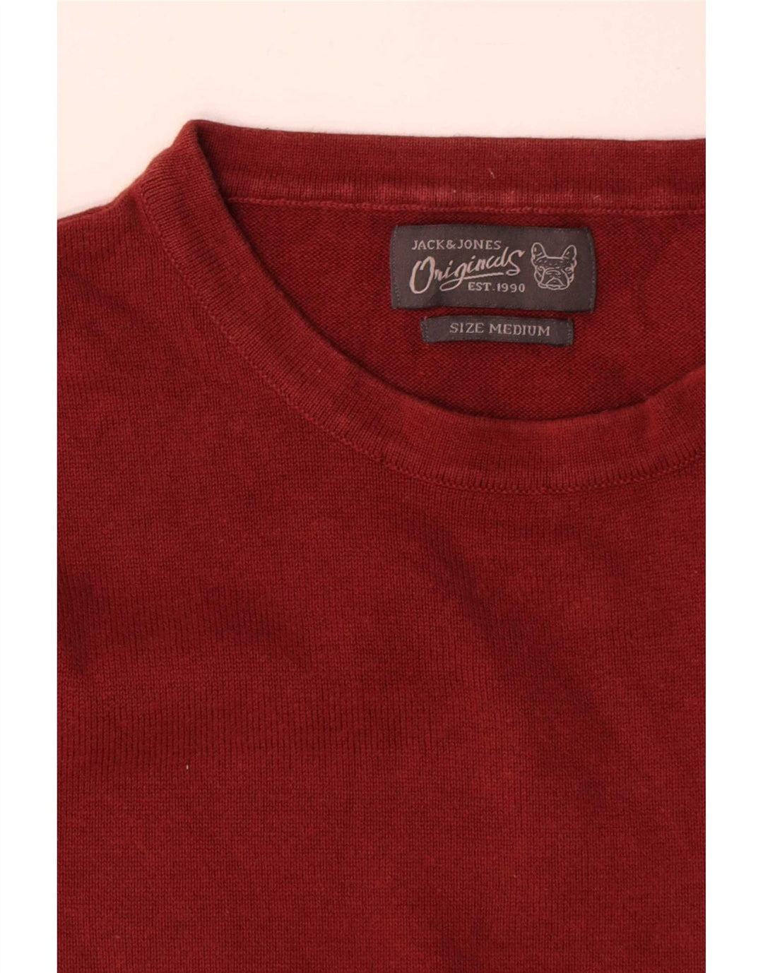 Мужской джемпер с круглым вырезом Jack & Jones, хлопковый свитер среднего красного цвета