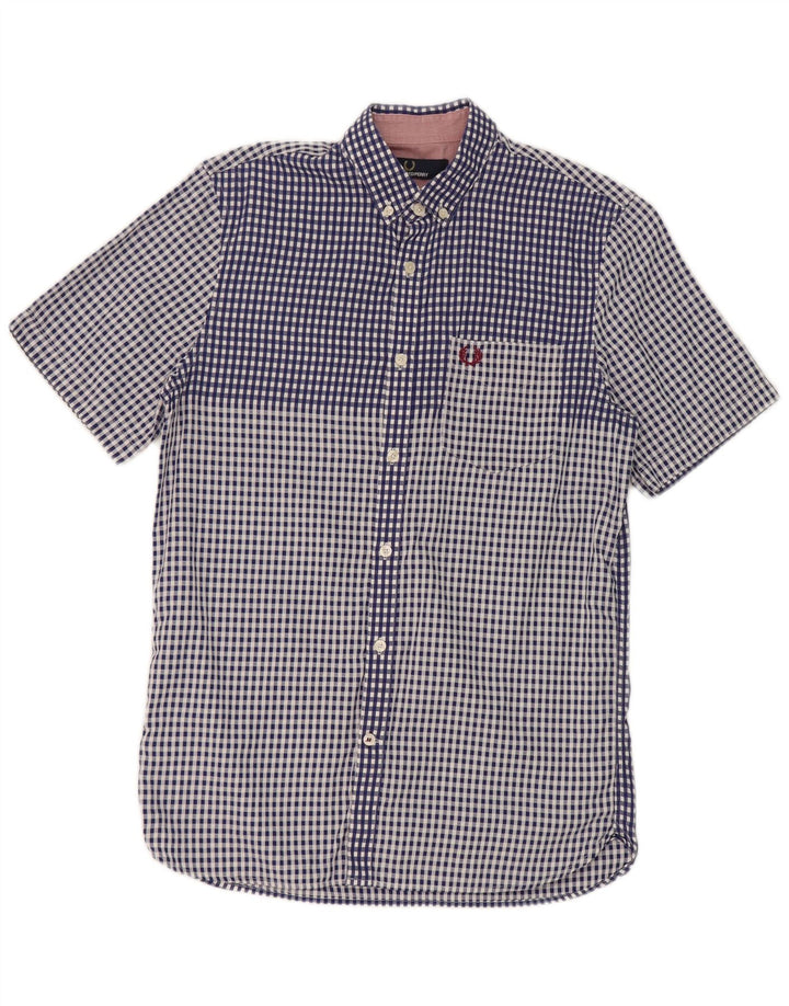 Мужская рубашка с коротким рукавом Fred Perry, маленькая синяя клетка, хлопок