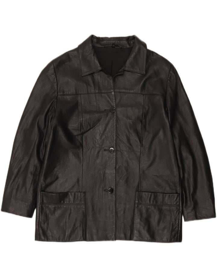 Винтажная женская кожаная куртка EU 42, большая черная