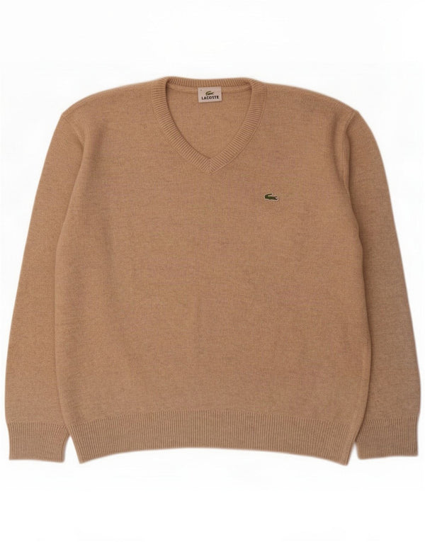 Мужской джемпер с v-образным вырезом Lacoste, размер 4, средний, бежевый, шерсть