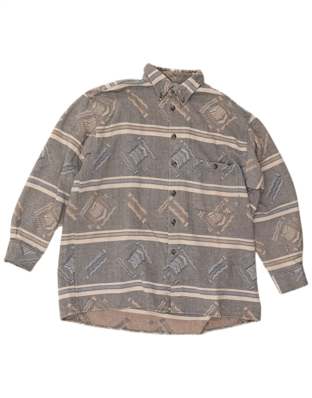 Винтажная мужская фланелевая рубашка в большую серую полоску