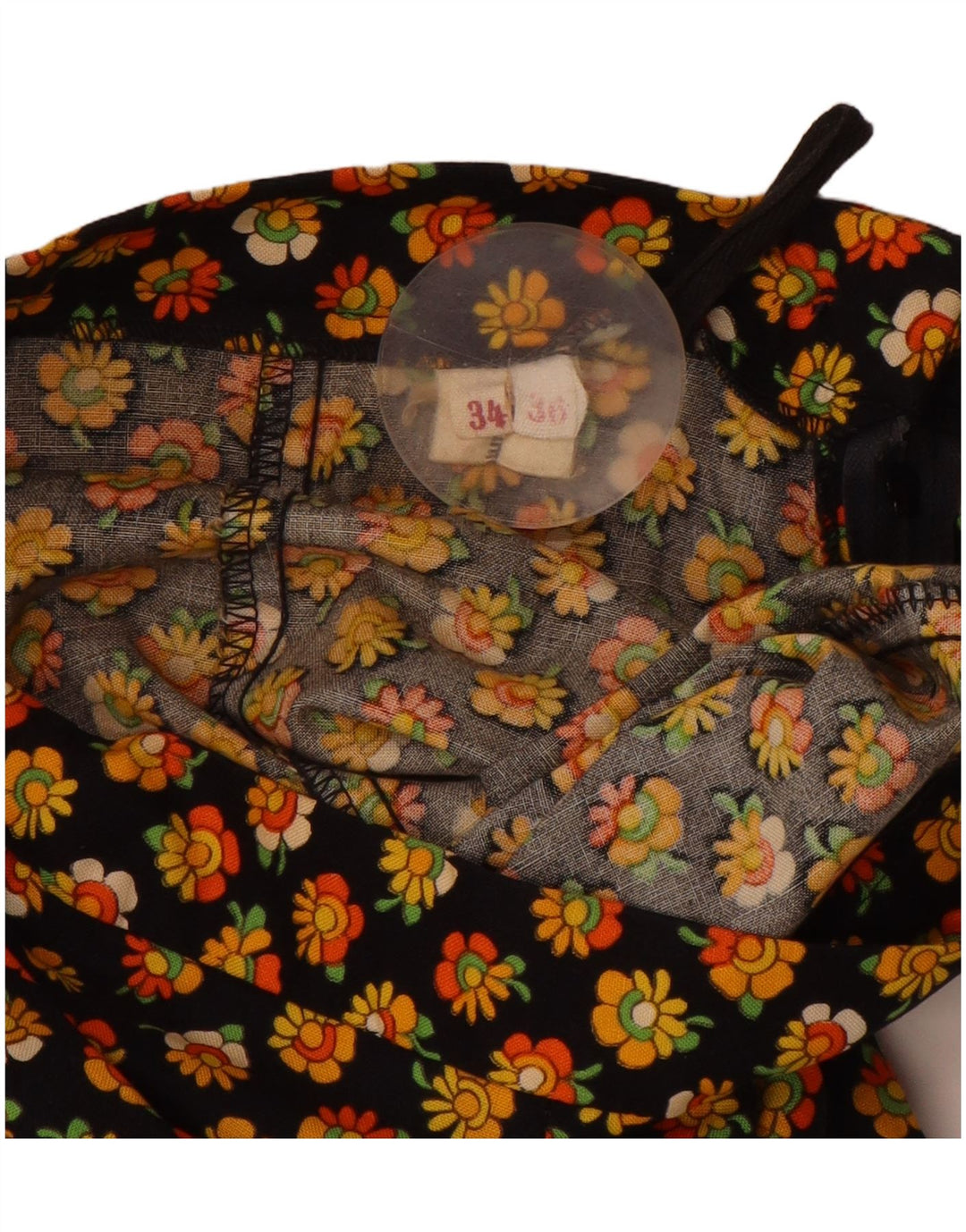 ВИНТАЖНАЯ женская макси-юбка-трапеция EU 34 2XS W24, черный хлопок с цветочным принтом