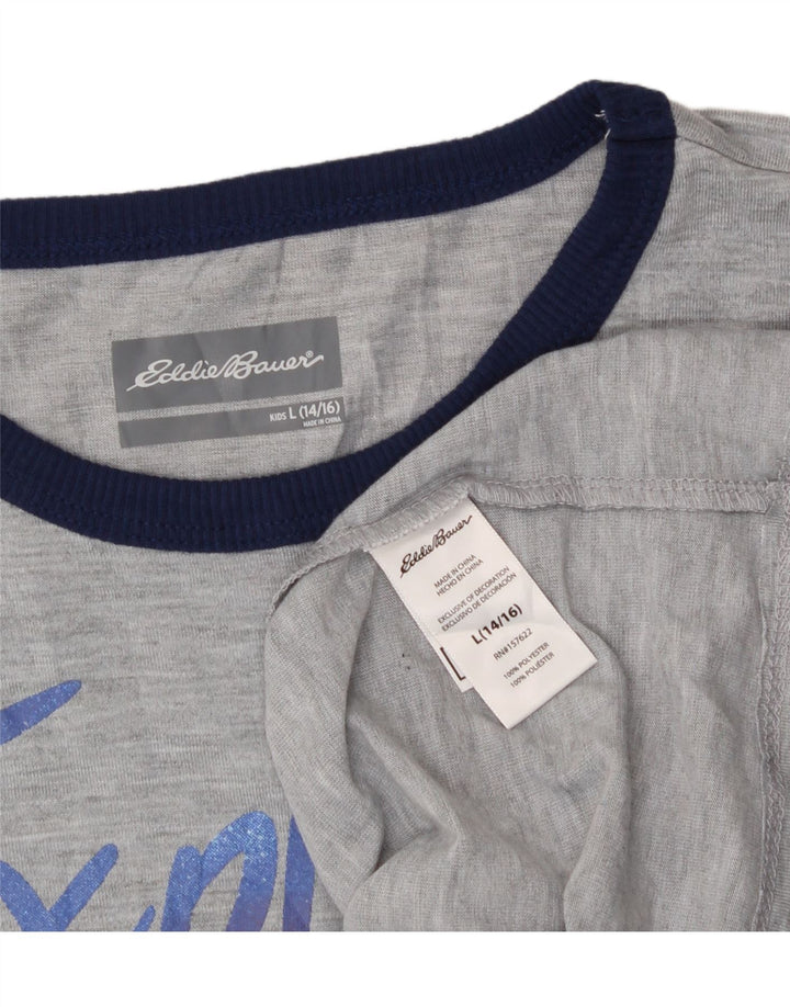 EDDIE BAUER Boys Graphic Top Long Sleeve 14-15 Years Large Grey Polyester Vintage Eddie Bauer and Second-Hand Eddie Bauer from Messina Hembry 