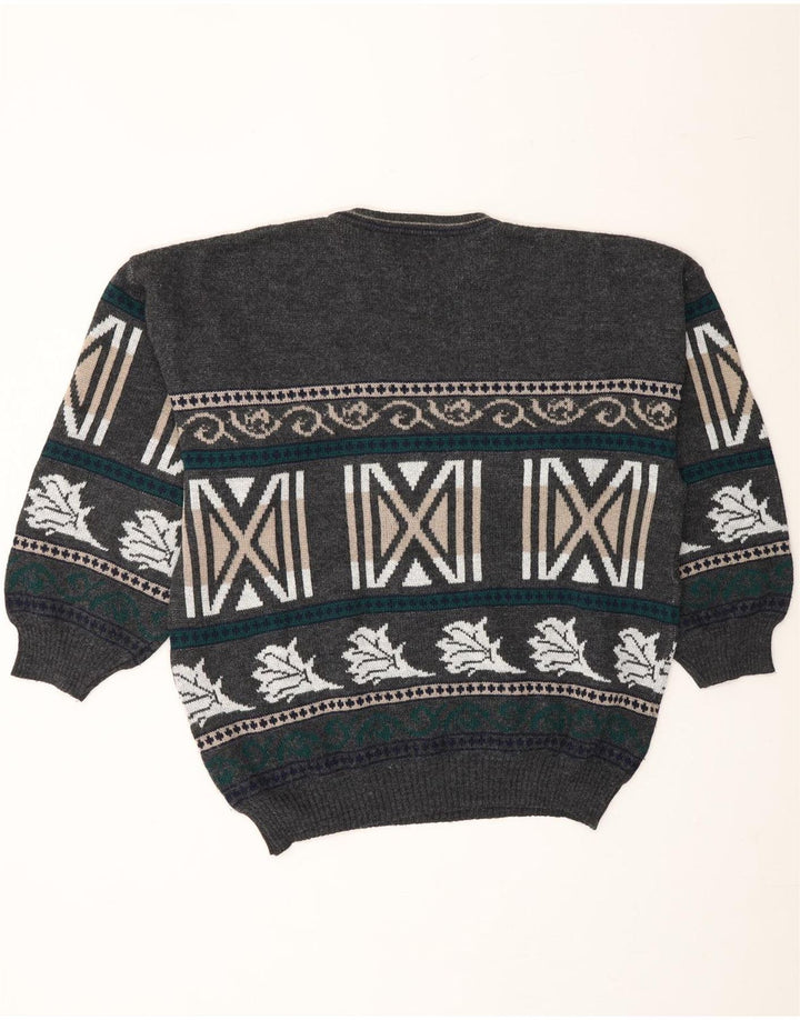 HENRY MORELL Mens Crew Neck Jumper Sweater 2XL Grey Geometric Polyacrylic Vintage Henry Morell and Second-Hand Henry Morell from Messina Hembry 