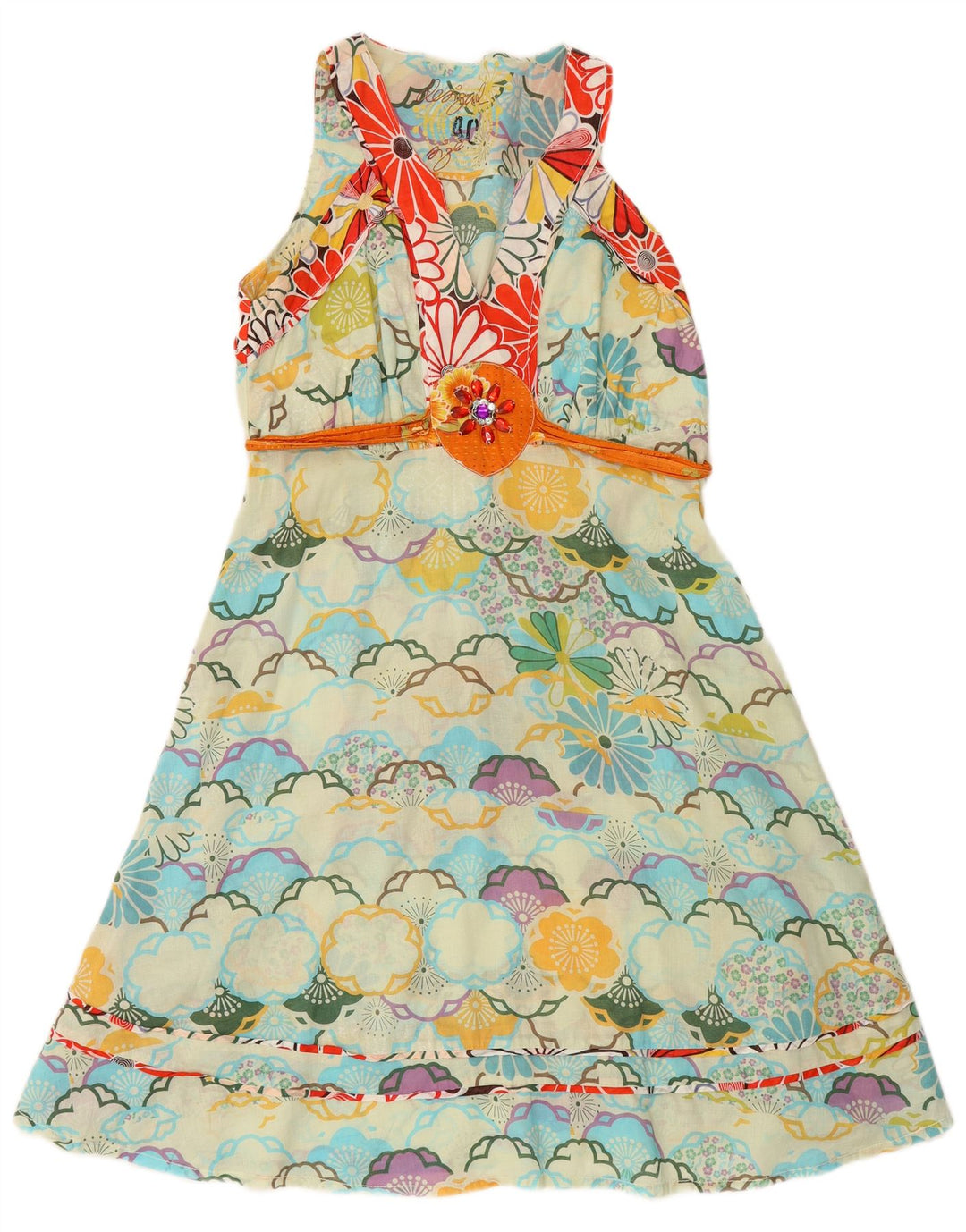 DESIGUAL Женское платье трапециевидного силуэта с графическим рисунком EU 40, средний цвет, разноцветный цветочный принт