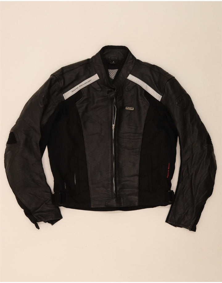 FLM Mens Graphic Racer Jacket UK 40 Large Black Leather