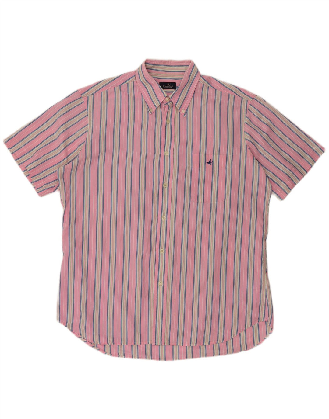 BROOKSFIELD Mens Short Sleeve Shirt Size 42 Large Pink Striped
