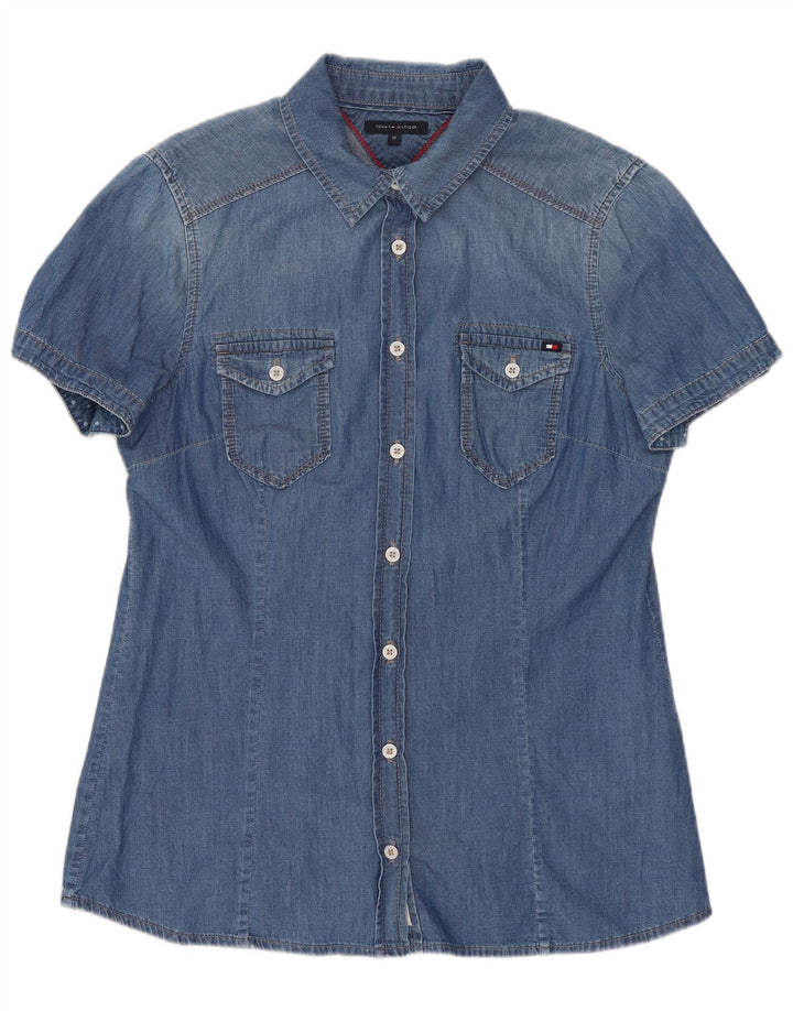 Женская джинсовая рубашка с коротким рукавом Tommy Hilfiger, США 10, большая синяя хлопковая рубашка