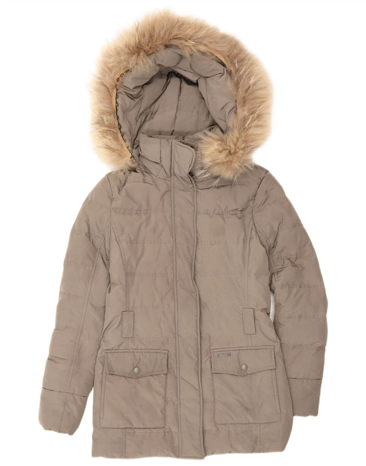 Женское стеганое пальто с капюшоном Woolrich UK 6 XS, серое, зимнее из полиэстера