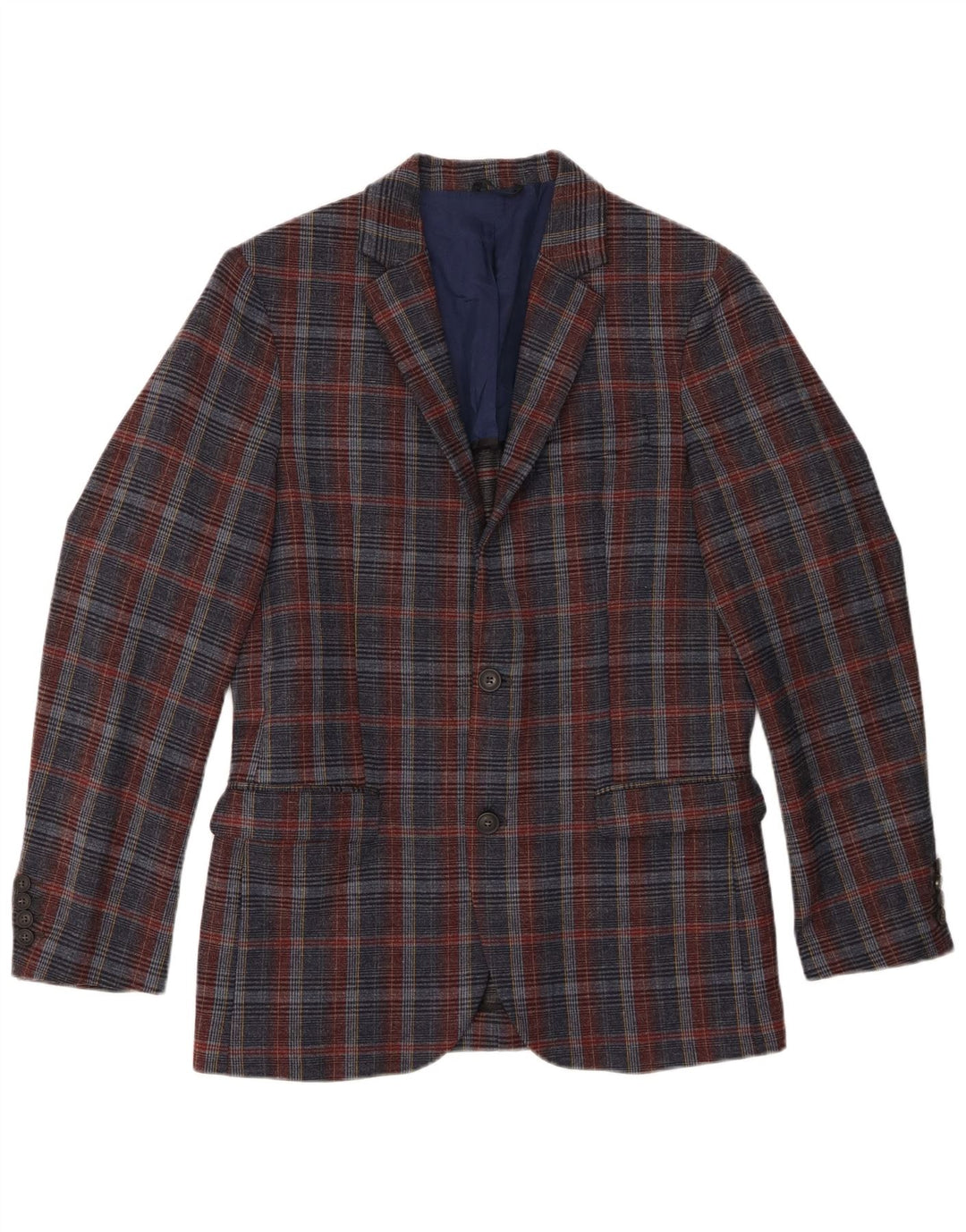 Мужской пиджак Benetton с 2 пуговицами, Великобритания 38, средний темно-синий, шерстяной в клетку