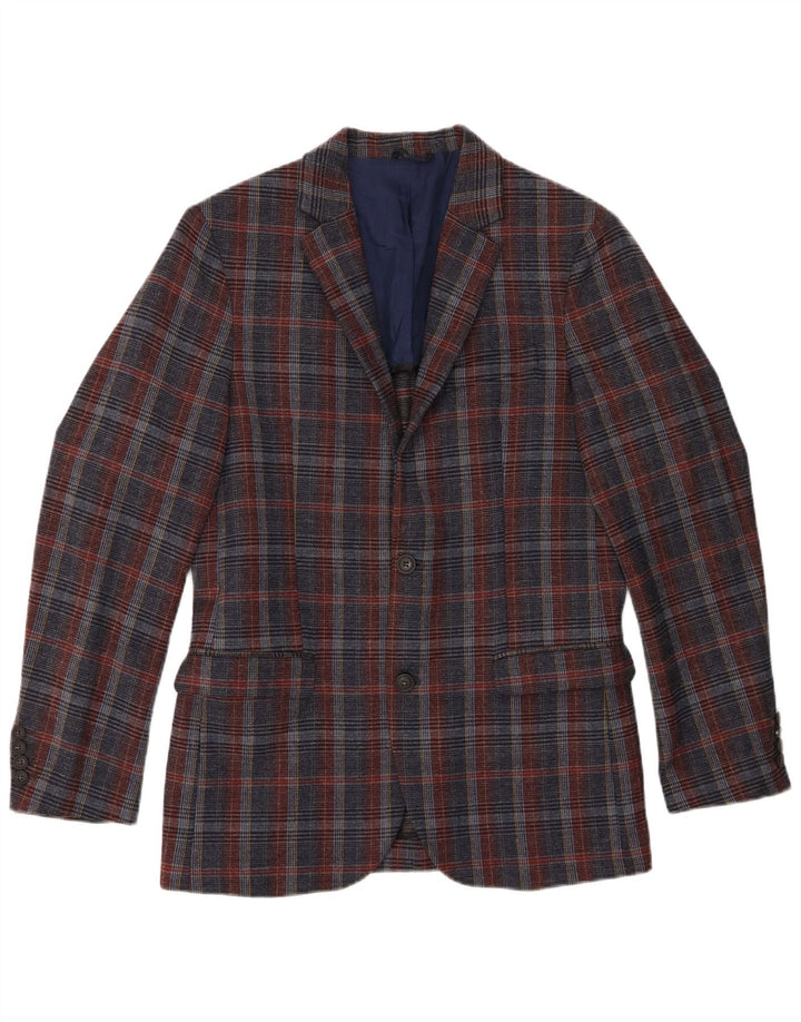 Мужской пиджак Benetton с 2 пуговицами, Великобритания 38, средний темно-синий, шерстяной в клетку