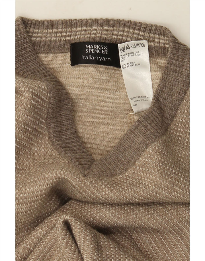 Мужской джемпер с v-образным вырезом Marks & Spencer, маленький бежевый, акрил с цветными блоками