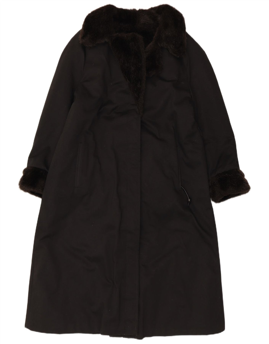 ВИНТАЖНОЕ женское пальто из искусственного меха UK 12, средний черный акрил