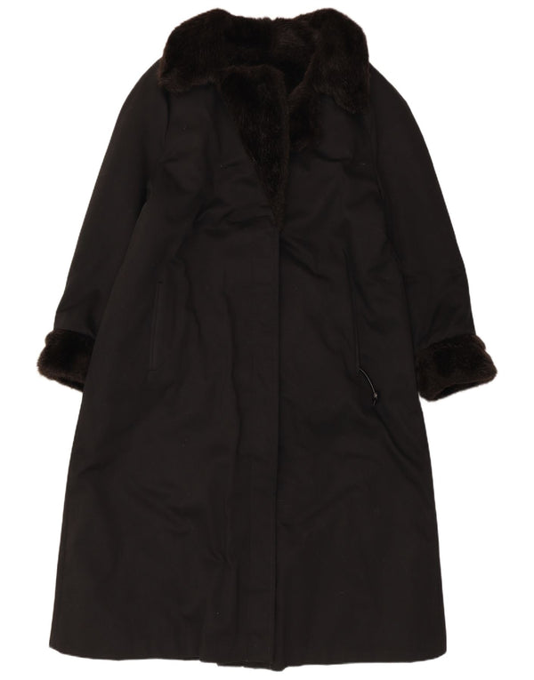 ВИНТАЖНОЕ женское пальто из искусственного меха UK 12, средний черный акрил