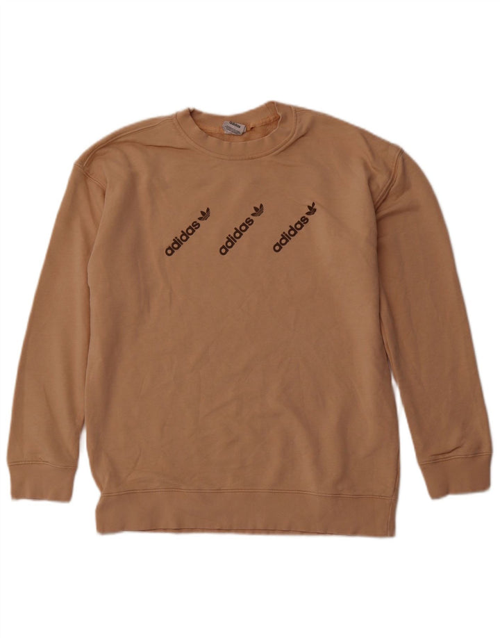 Мужской свитшот ADIDAS с рисунком, хлопковый спортивный джемпер среднего коричневого цвета
