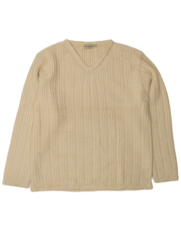 ВИНТАЖНЫЙ мужской джемпер с v-образным вырезом, большой шерстяной свитер белого цвета