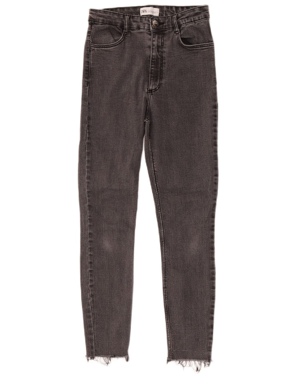Женские укороченные джинсы скинни с высокой талией Zara EU 38, маленькие W28 L25, черный хлопок