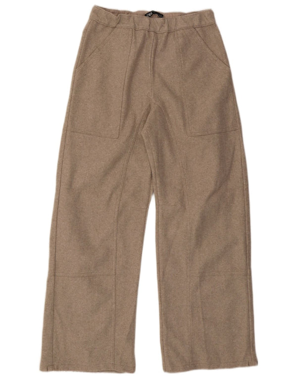 Женские повседневные широкие брюки Zara, маленькие W26 L29, бежевый полиэстер