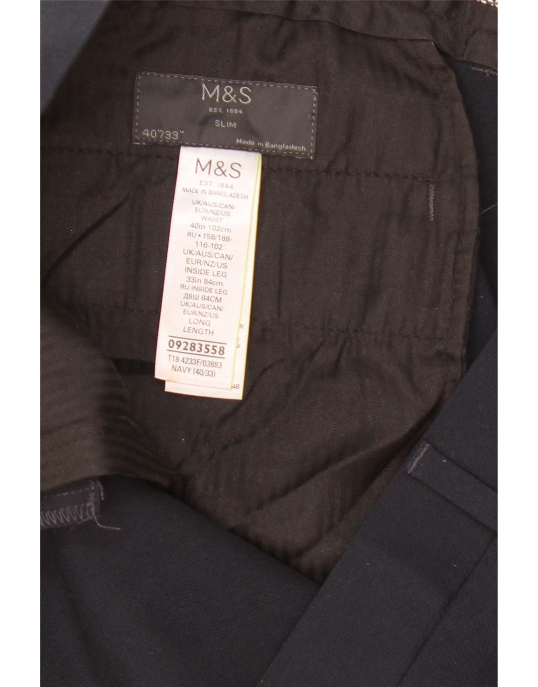 Мужские узкие брюки-чиносы Marks & Spencer W40 L33 темно-синие из полиэстера