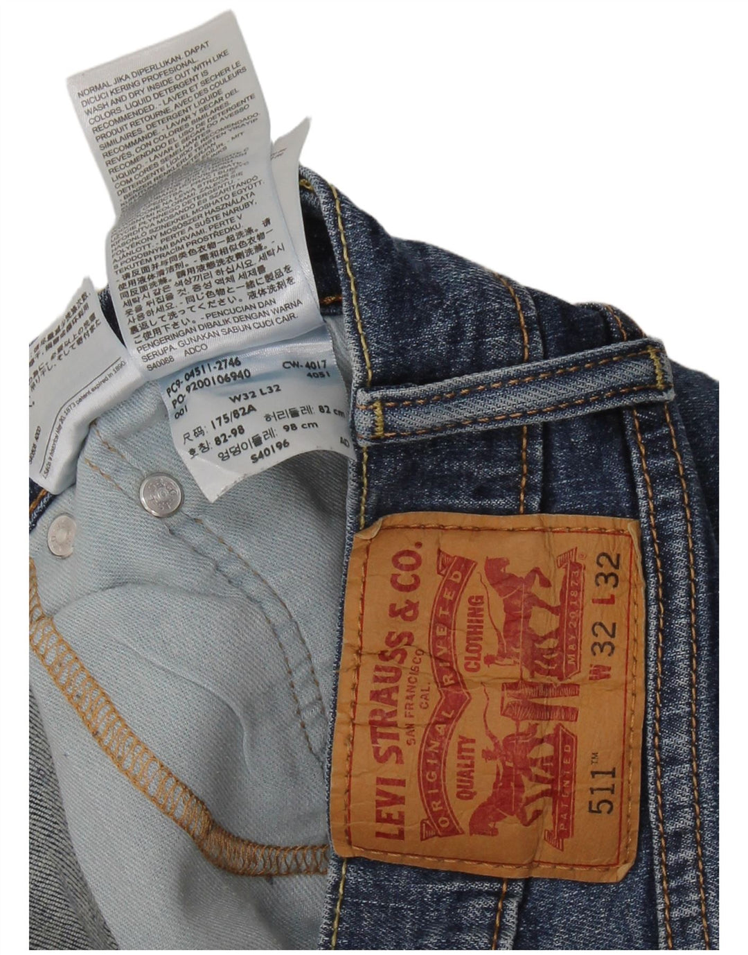 Мужские джинсы LEVI'S 511 Slim W32 L32 Синие, хлопок