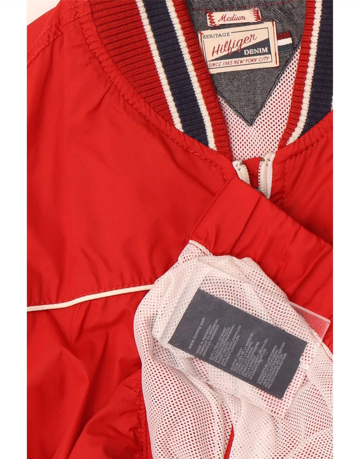 Мужская куртка-бомбер Tommy Hilfiger UK 38, средний красный в полоску, нейлон