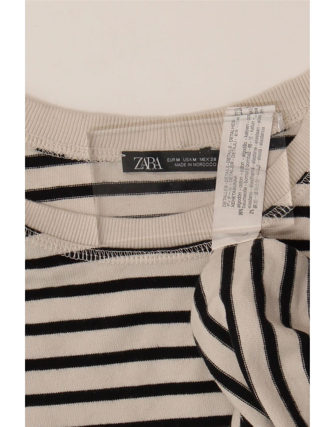 Женский топ Zara с длинным рукавом UK 14, хлопковый средний цвет в белую полоску