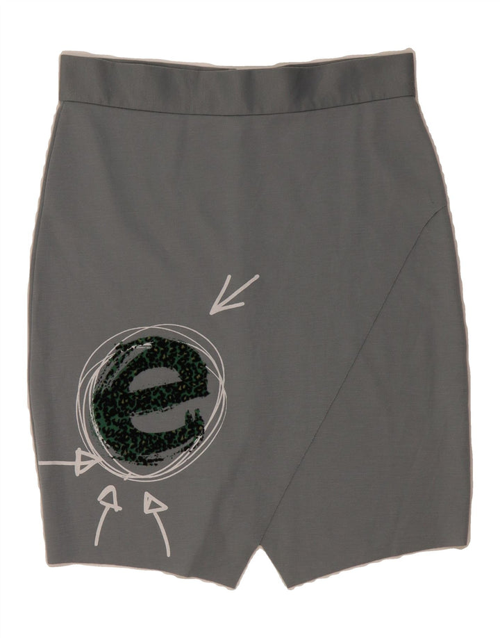 DESIGUAL Womens Graphic Pencil Skirt Medium W30 Grey Polyester Vintage Desigual and Second-Hand Desigual from Messina Hembry 