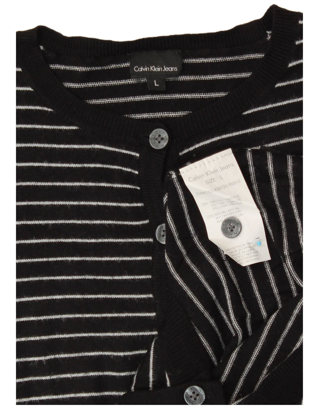 CALVIN KLEIN JEANS Свитер-кардиган для девочек 11–12 лет, большой черный в полоску