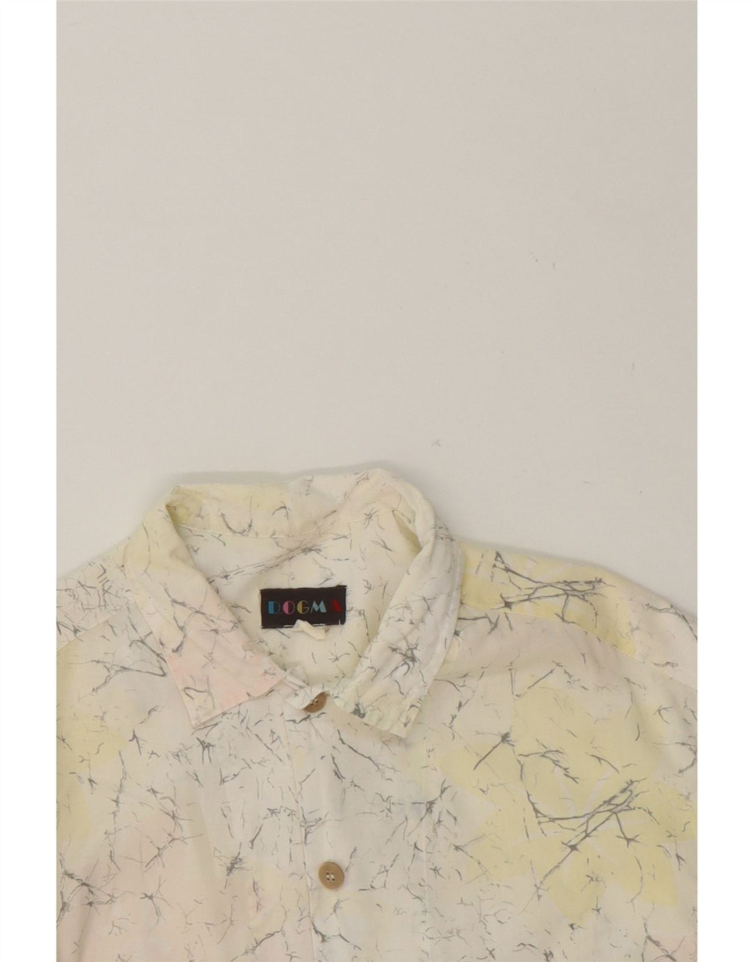 VINTAGE Mens Abstract Pattern Short Sleeve Shirt Medium Off White Cotton Vintage Vintage and Second-Hand Vintage from Messina Hembry 