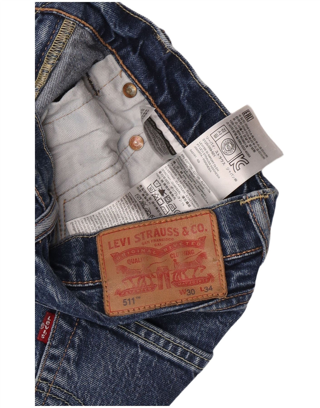 Мужские джинсы Levi's 511 Slim W30 L34 синие, хлопок