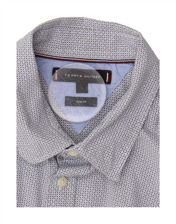 TOMMY HILFIGER Mens Abstract Pattern Slim Fit Shirt Large White Cotton Vintage Tommy Hilfiger and Second-Hand Tommy Hilfiger from Messina Hembry 