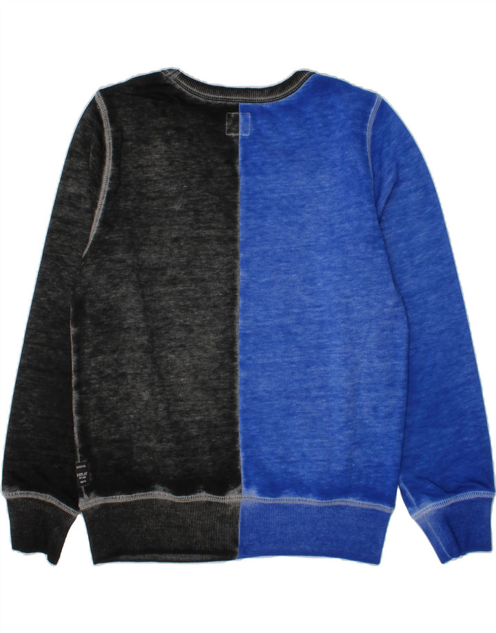 REPLAY Boys Graphic Sweatshirt Jumper 11-12 Years Blue Colourblock Vintage Replay and Second-Hand Replay from Messina Hembry 