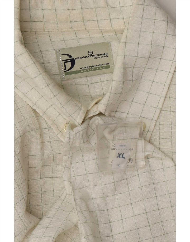 Мужская рубашка Sergio Tacchini XL, белая льняная клетка