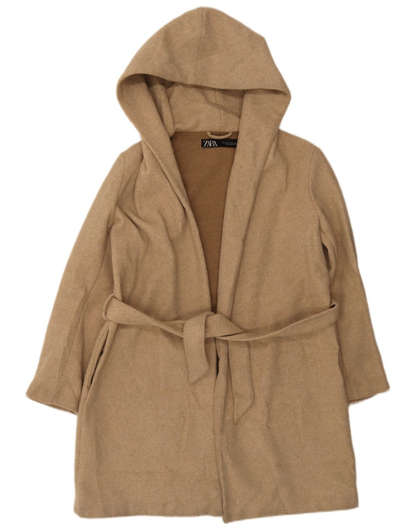 Женское пальто свободного кроя с капюшоном Zara UK 14, средний бежевый полиэстер