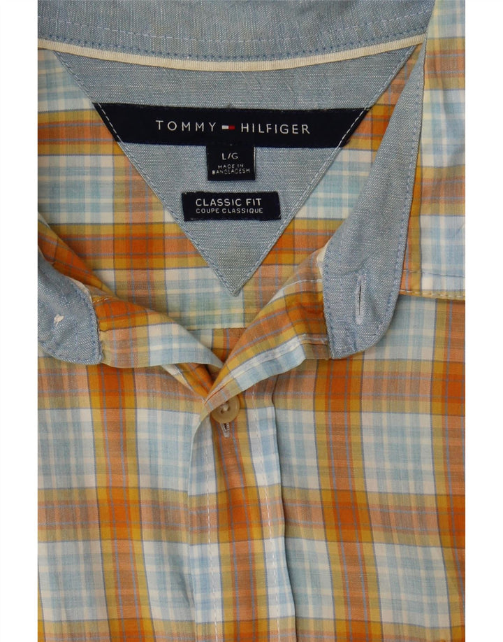 TOMMY HILFIGER Mens Classic Fit Short Sleeve Shirt Large Orange Check Vintage Tommy Hilfiger and Second-Hand Tommy Hilfiger from Messina Hembry 