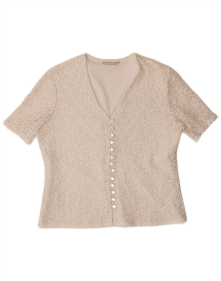 Винтажная женская блузка-рубашка с коротким рукавом IT 42 Medium Off White Полиамид
