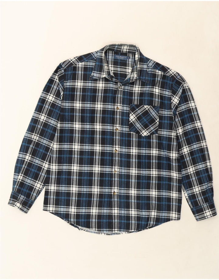 ZERMATT Mens Flannel Shirt Large Blue Check Cotton Vintage Zermatt and Second-Hand Zermatt from Messina Hembry 