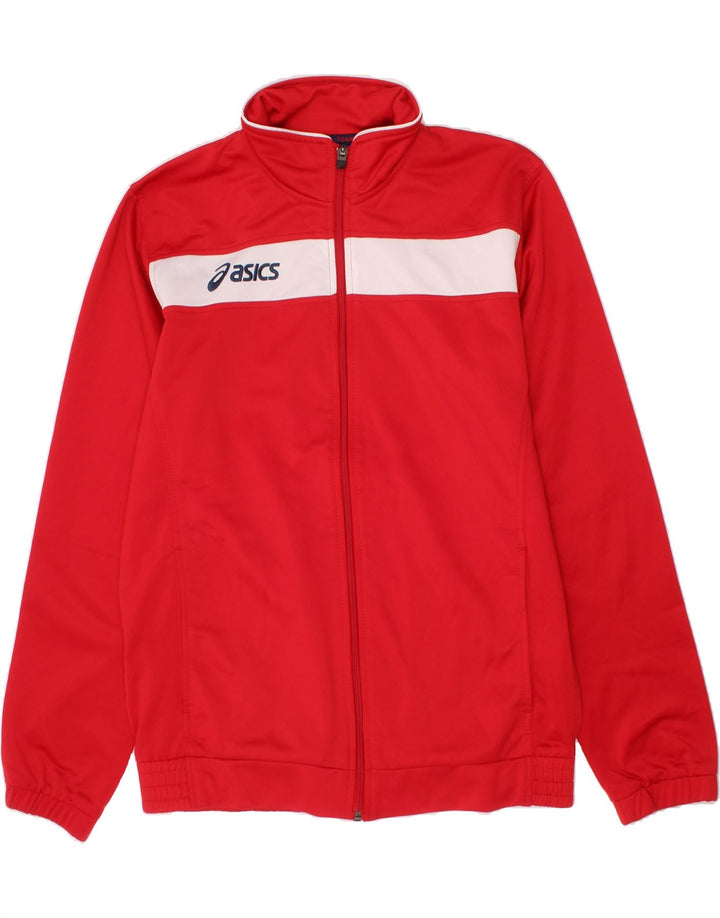 ASICS Boys Tracksuit Top Jacket 13-14 Years Red Colourblock Polyester Vintage Asics and Second-Hand Asics from Messina Hembry 
