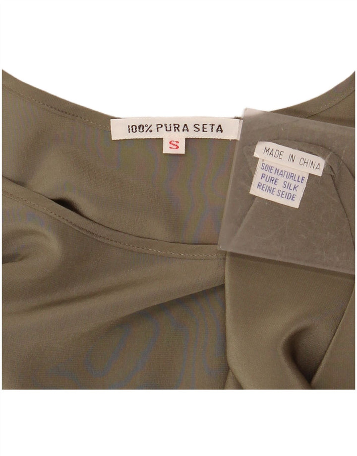 ВИНТАЖНЫЙ женский жилет Top UK 10, маленький, хаки, шелк