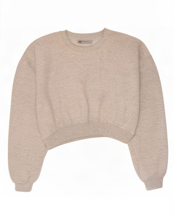 Женский укороченный свитер Zara UK 14, хлопковый средний серый цвет