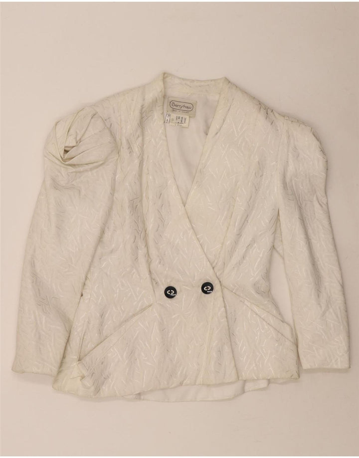 BERNSHAW Womens 3/4 Sleeve Blazer Jacket EU 40 Medium White Geometric Vintage Bernshaw and Second-Hand Bernshaw from Messina Hembry 