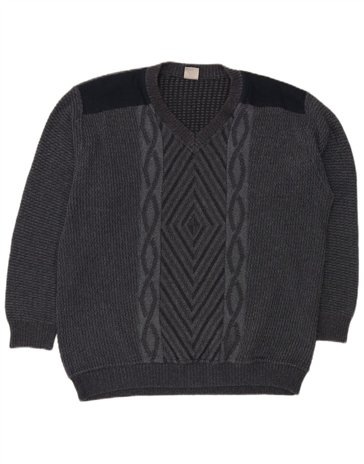 Мужской джемпер с V-образным вырезом VINTAGE IT 50 Medium Grey Geometric