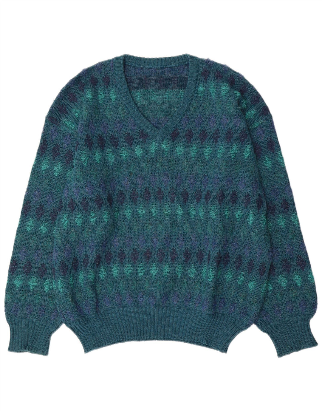 Винтажный мужской джемпер с v-образным вырезом IT 54 XL, синий, шерсть Fair Isle