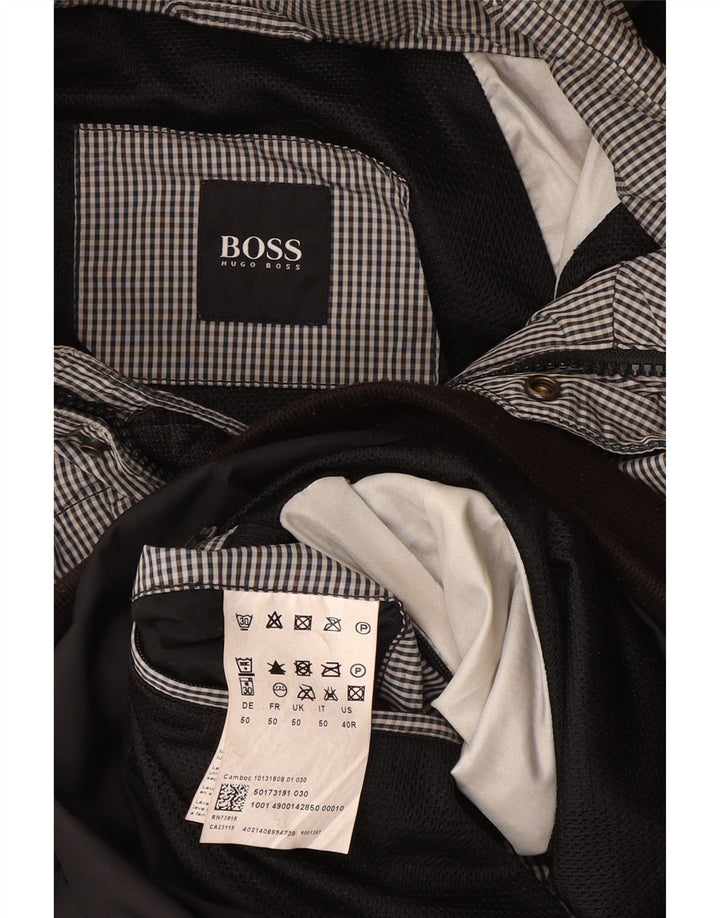 Мужская куртка-бомбер Hugo Boss с капюшоном EU 50, большой черный полиэстер в мелкую клетку