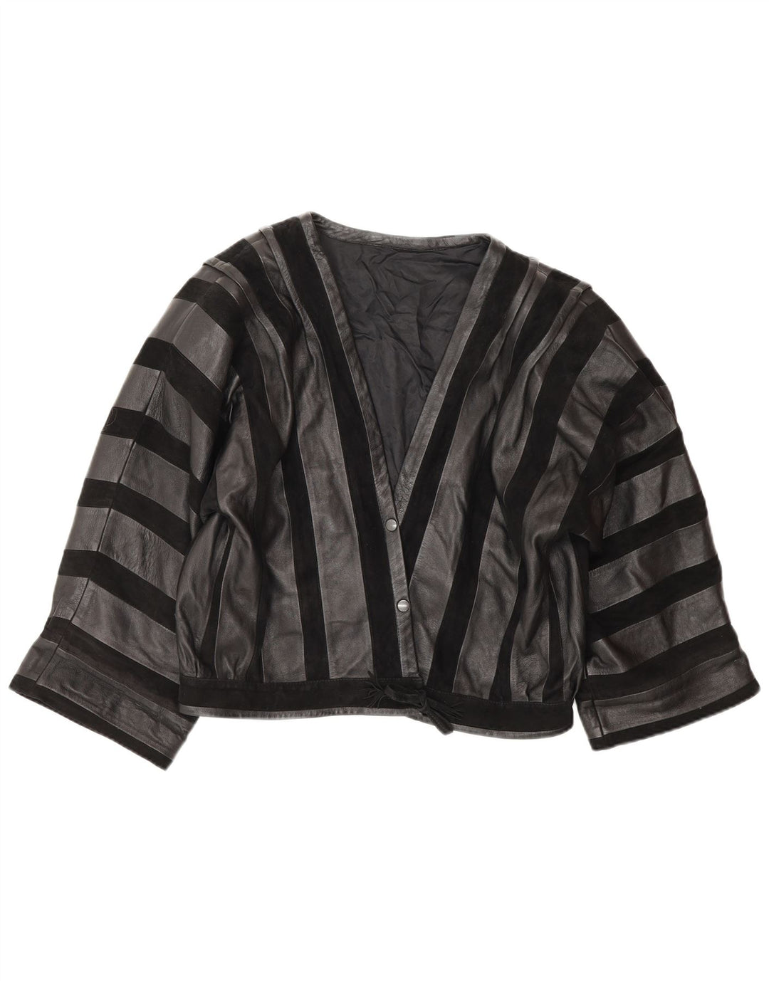Винтажная женская кожаная куртка-бомбер UK 14, кожаная в черную полоску среднего размера