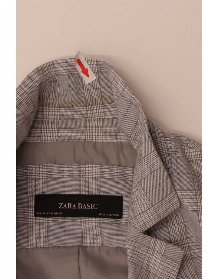 Женский пиджак на 1 пуговице Zara EU 40, средний серый с узором «гусиные лапки»