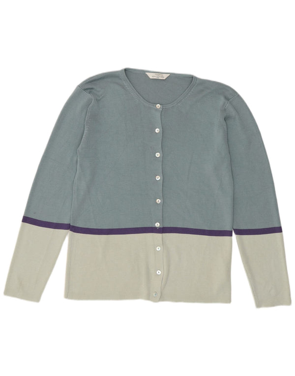 Marks & Spencer Womens Cardigan Sweater UK 16 Large Blue Colourblock Silk