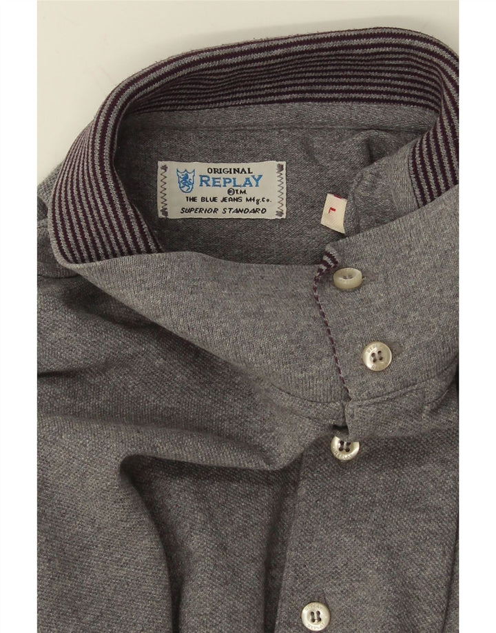 REPLAY Mens Long Sleeve Polo Shirt Large Grey Vintage Replay and Second-Hand Replay from Messina Hembry 
