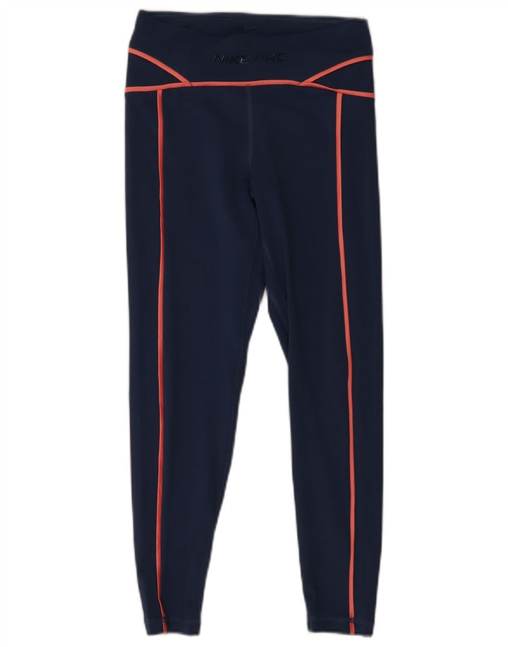 Женские леггинсы с рисунком Nike Dri Fit UK 8, маленькие темно-синие, полиэстер